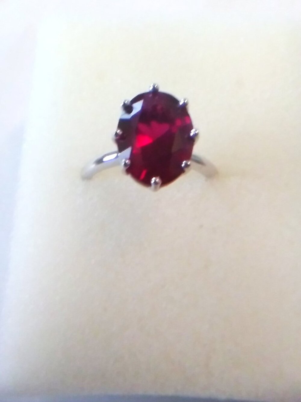 Faux Ruby Solitaire Silver RIng
